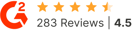 g2-4-5-star-rating-283-reviews-purelyhr G2 rating of 4.5 stars from 283 customer reviews recognizing PurelyHR for HR software, leave management and workforce management