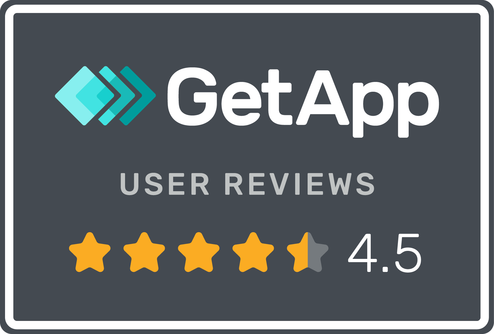 getapp-4-5-star-user-reviews-hr-software-purelyhr GetApp user reviews rating of 4.5 out of 5 stars recognizing PurelyHR for customer satisfaction and Leave management software usability