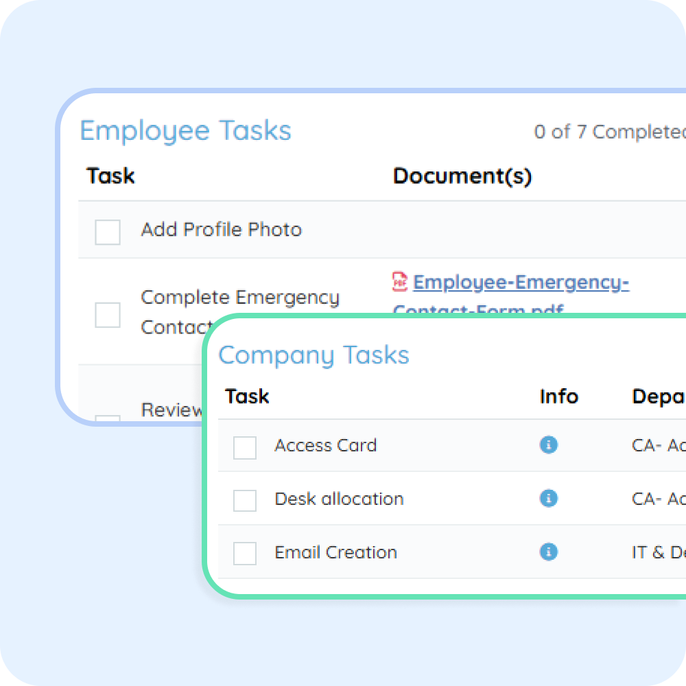 onboarding a new employee tasks view Employee onboarding dashboard in PurelyHR showing onboarding tasks, document completion and new hire setup workflows