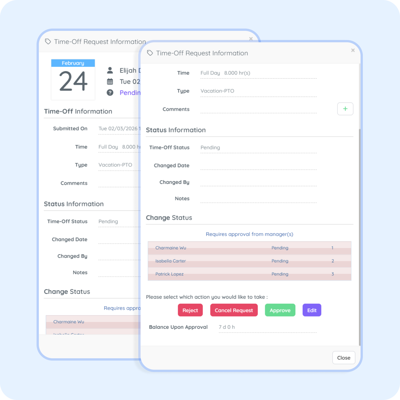 employee leave approval workflow purelyhr Employee leave request approval dashboard in PurelyHR showing PTO requests, approval workflows and absence management tracking